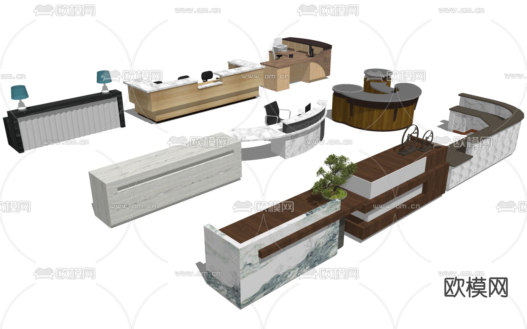 公司前台 接待处su模型下载（渲染图2）