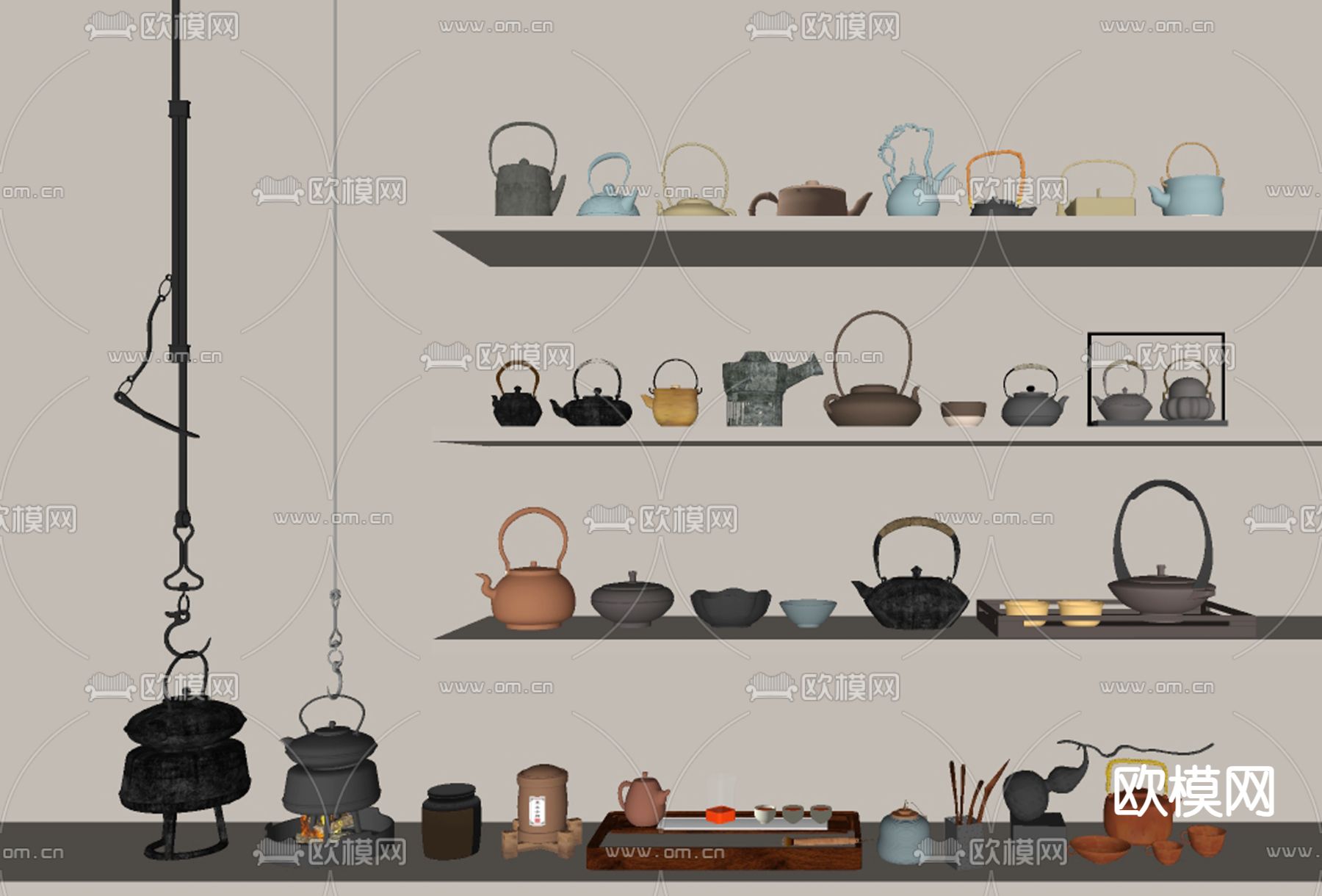 茶具 茶壶 茶杯su模型下载（渲染图2）