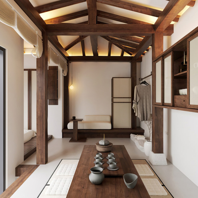  新中式酒店客房su模型 