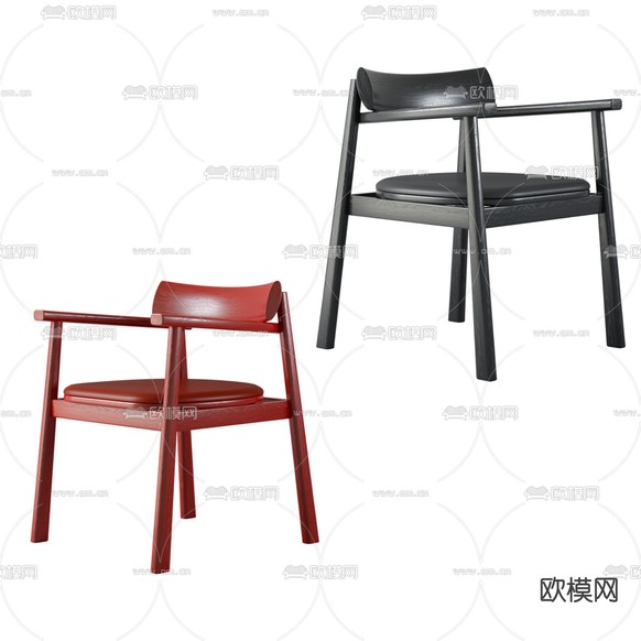 红色椅子 餐椅 扶手椅3d模型下载(渲染图1)