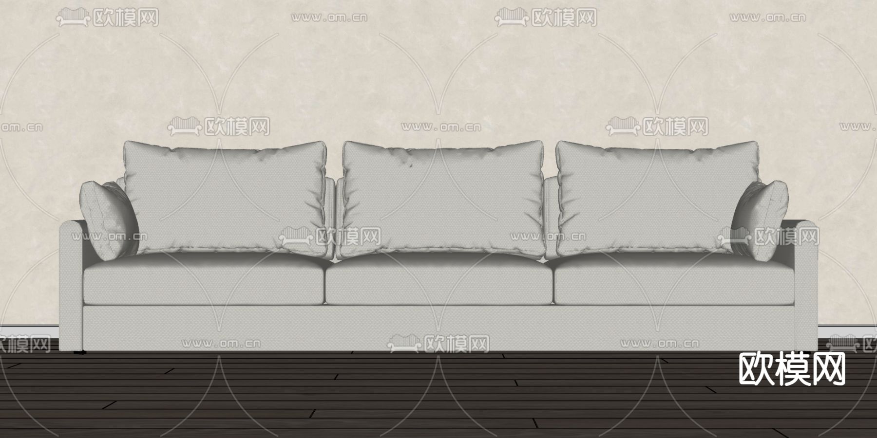奶油风多人沙发su模型下载（渲染图2）