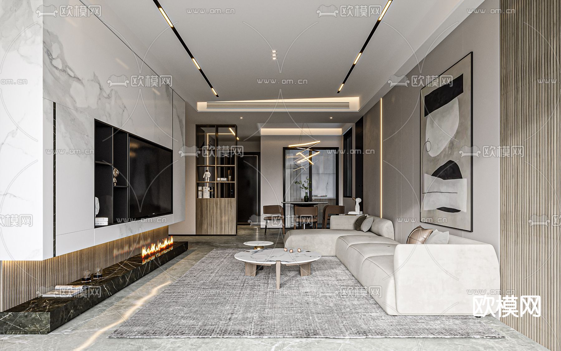 现代客厅 餐厅3d模型下载