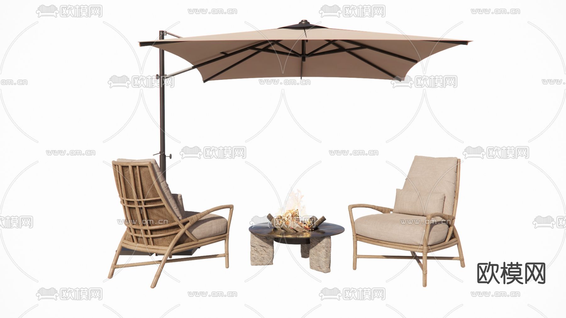 竹编户外椅 休闲椅su模型下载（渲染图1）