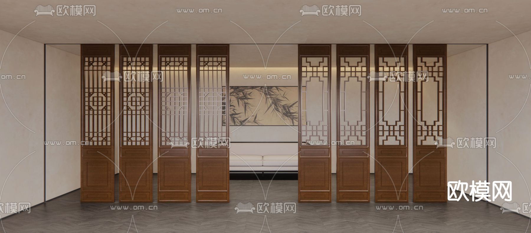 中式屏风隔断su模型下载（渲染图1）