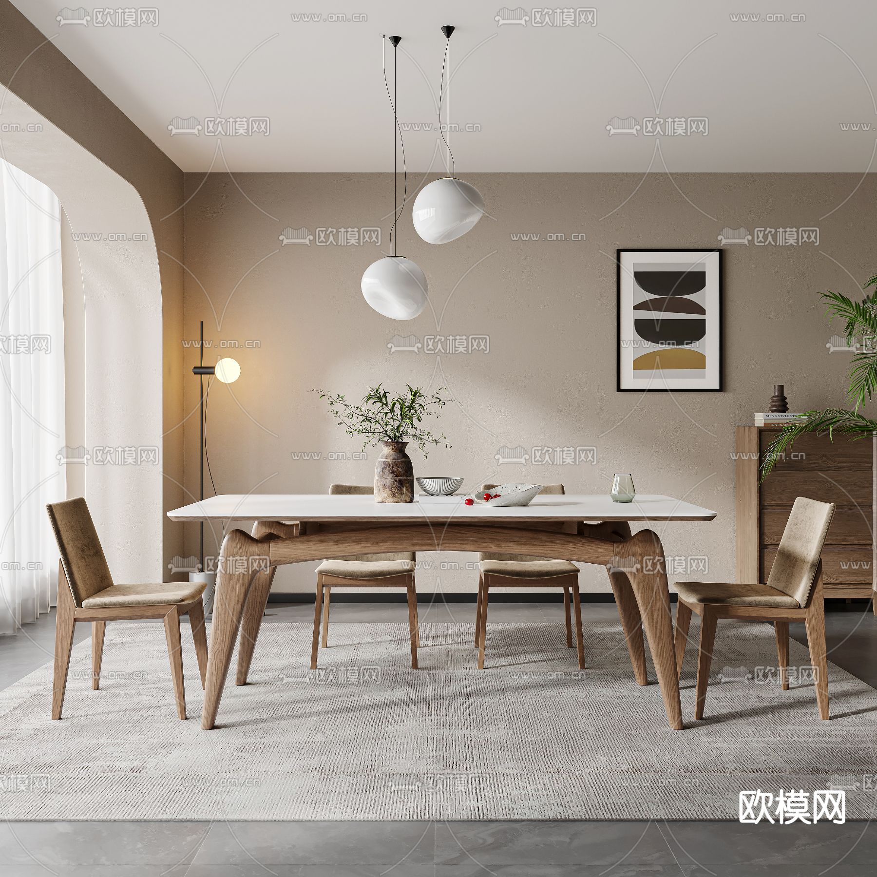 侘寂风餐厅3d模型下载