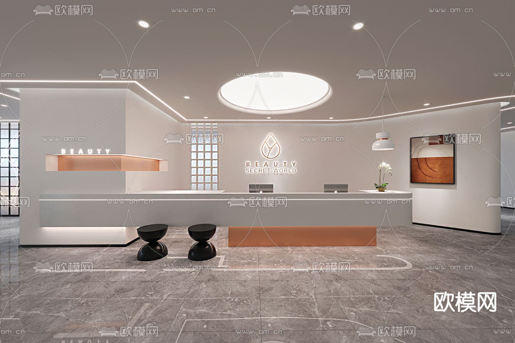 现代美容院前台su模型下载（渲染图1）
