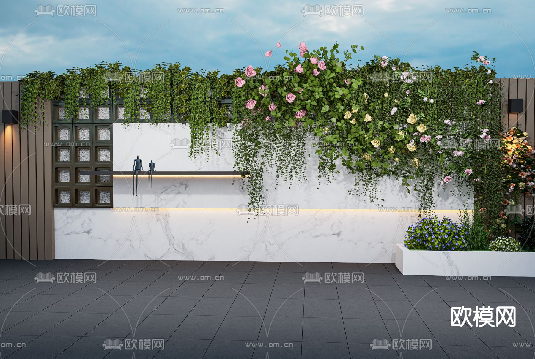 绿植墙 爬山虎su模型下载（渲染图1）