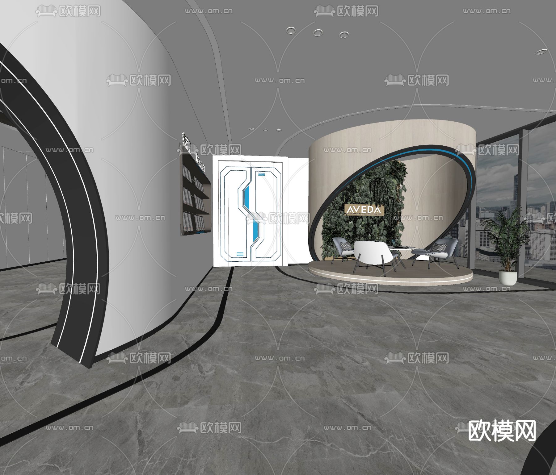 现代企业展厅su模型下载（渲染图2）
