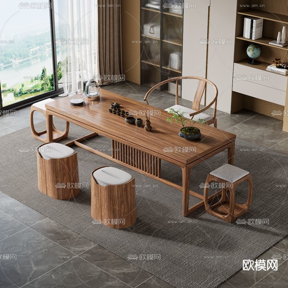 新中式茶桌 茶台3d模型下载