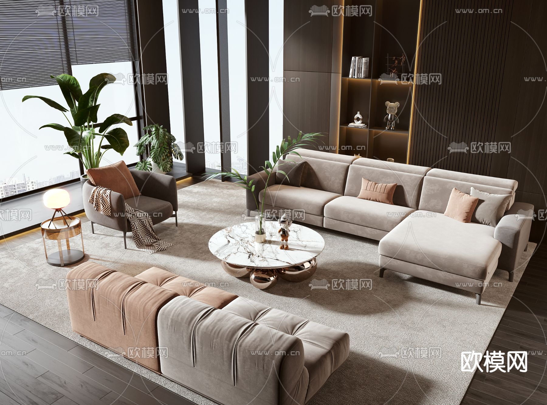 组合沙发 模块沙发3d模型下载_ID14300841_3dmax免费模型-欧模网