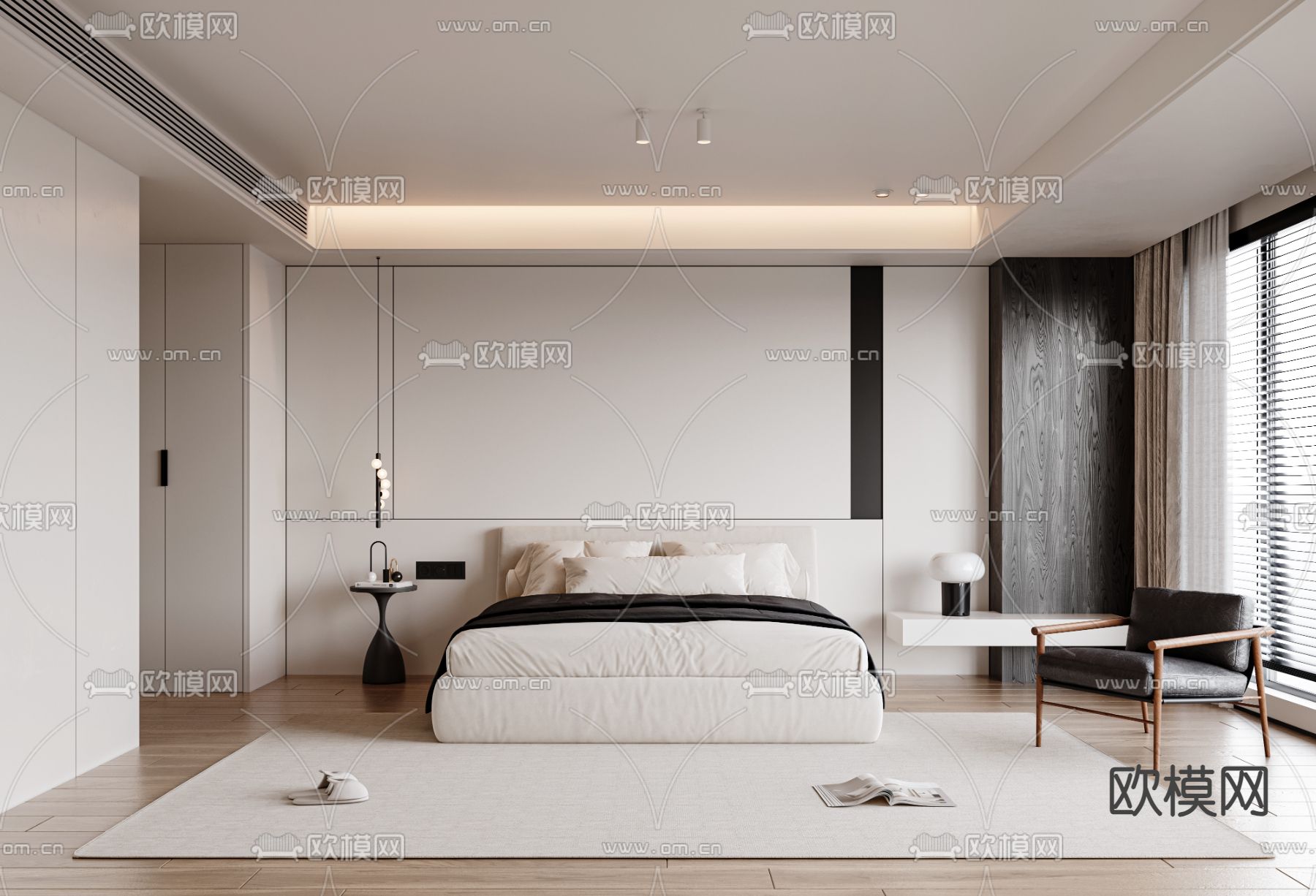 奶油风卧室 主人房 主卧3d模型下载