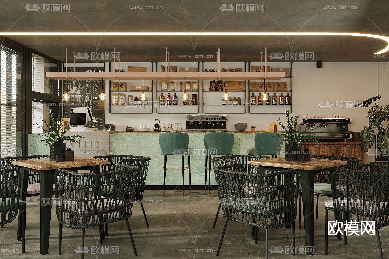 现代咖啡厅 奶茶店su模型下载（渲染图1）