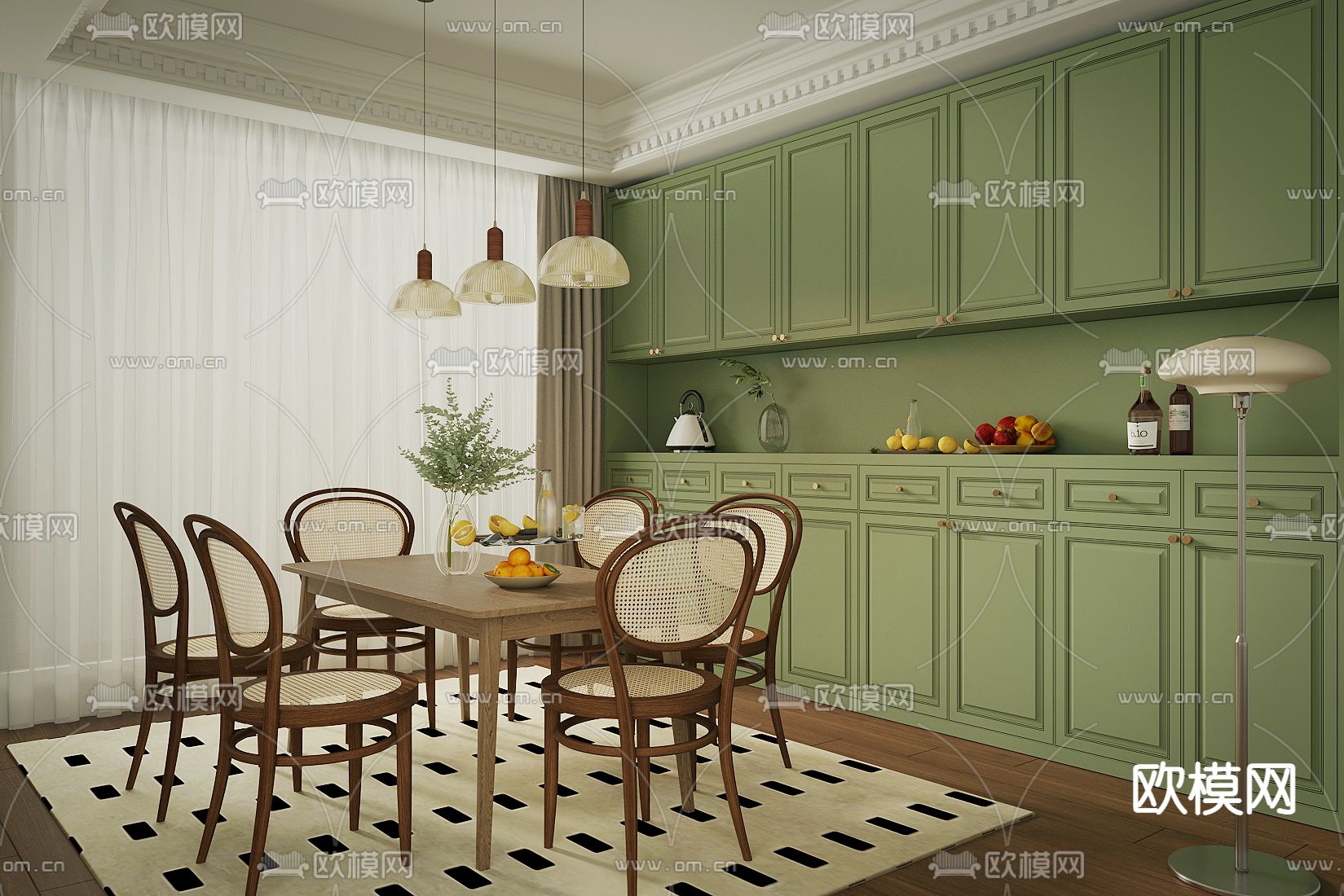 法式餐厅su模型下载（渲染图1）
