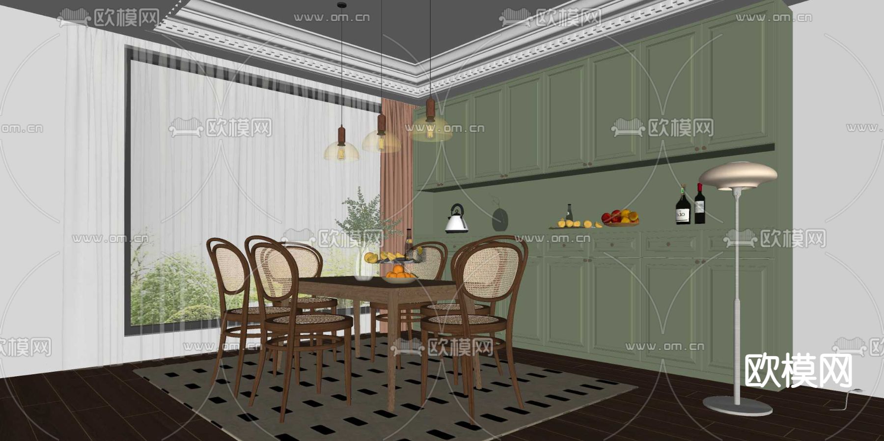 法式餐厅su模型下载（渲染图2）