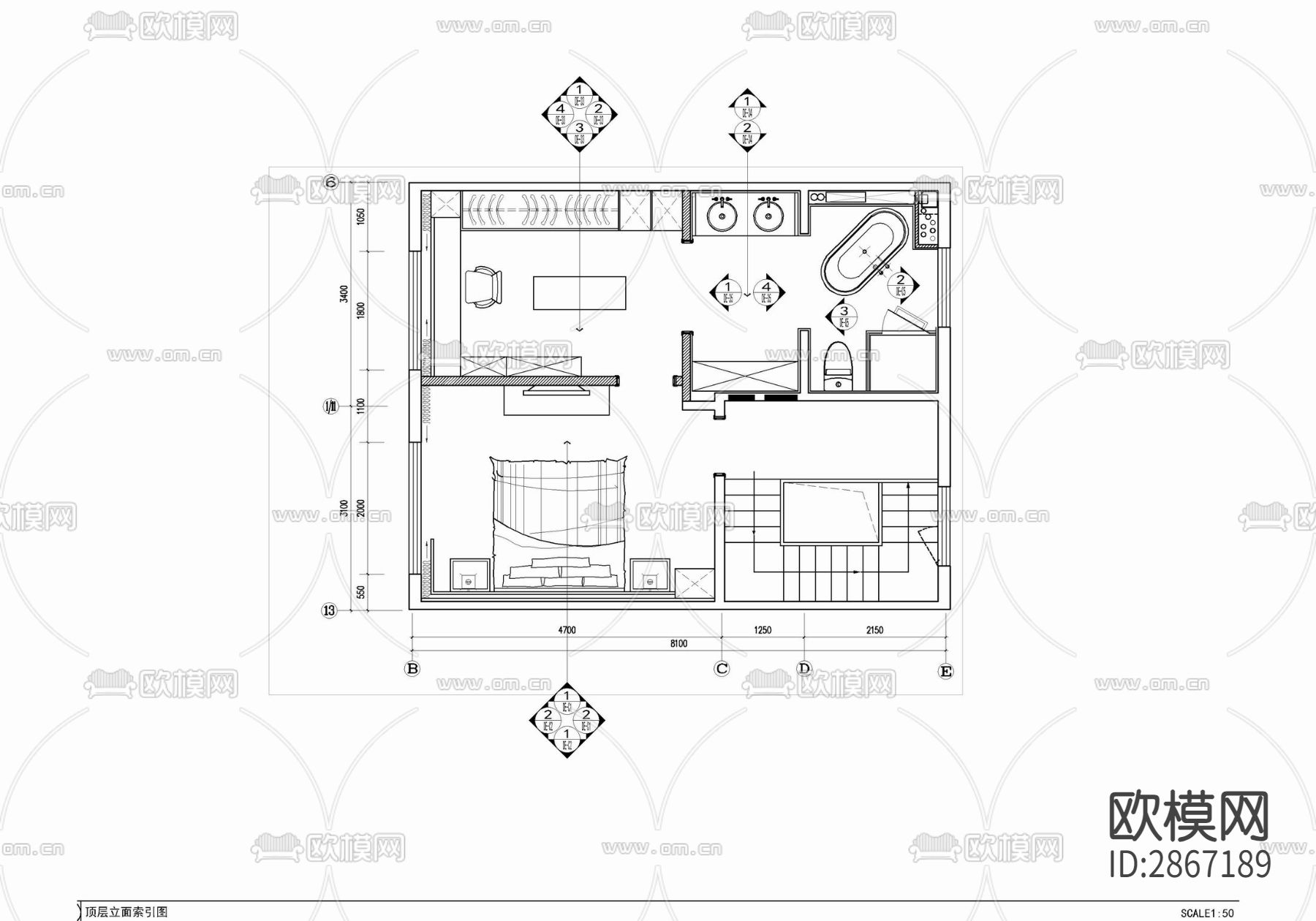 四层小别墅家装CAD施工图下载（渲染图1）