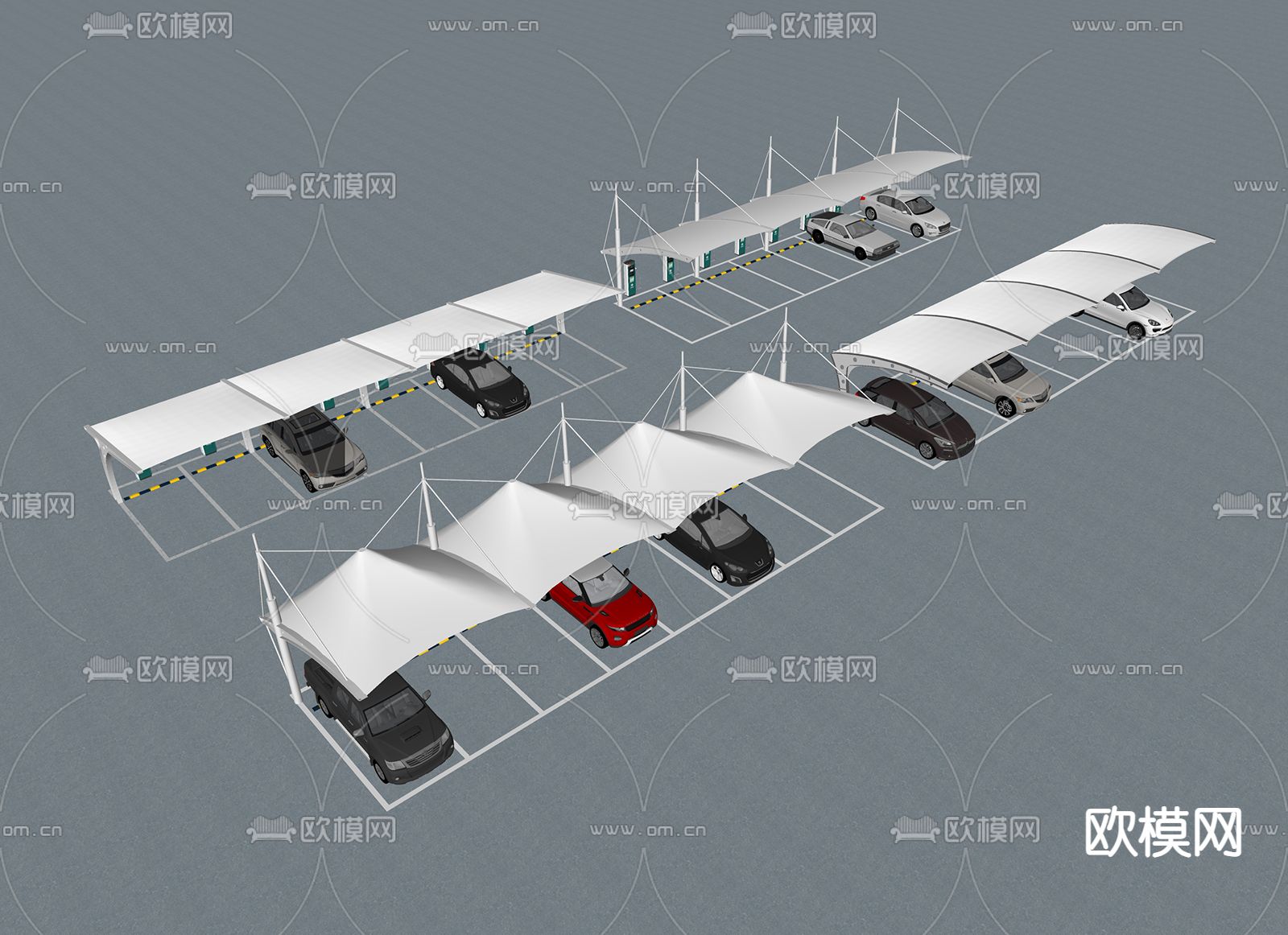 现代停车棚su模型下载（渲染图2）