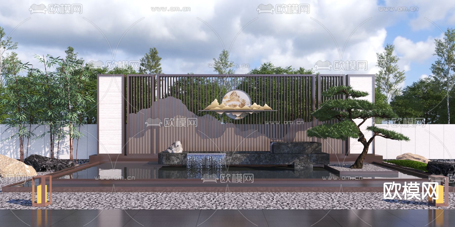 庭院景墙 围墙 水晶瀑布3d模型下载