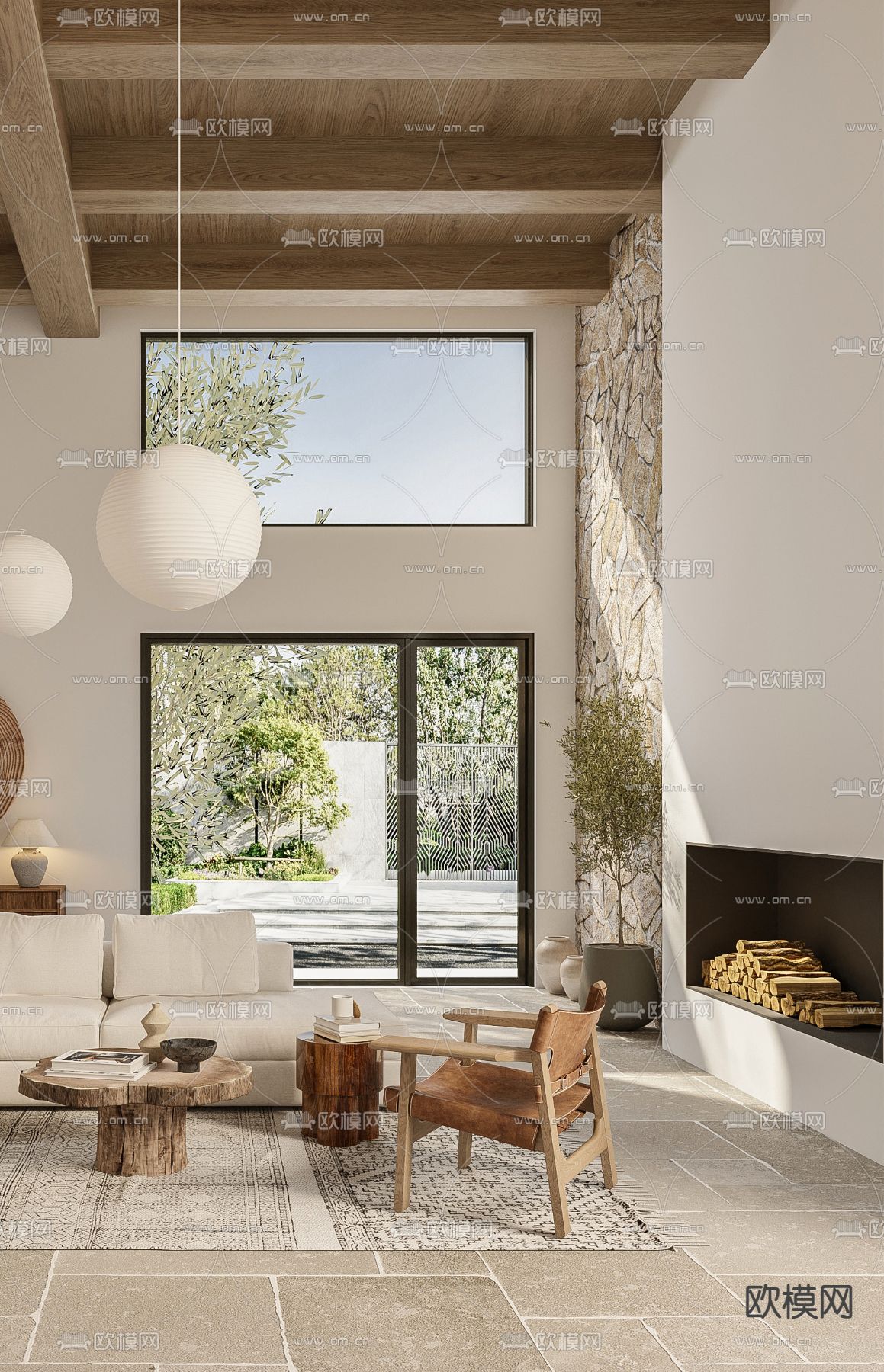 原木风客厅3d模型下载（渲染图3）
