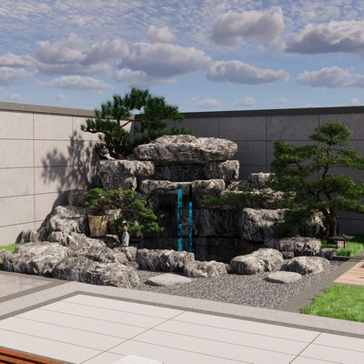  新中式庭院景观su模型 