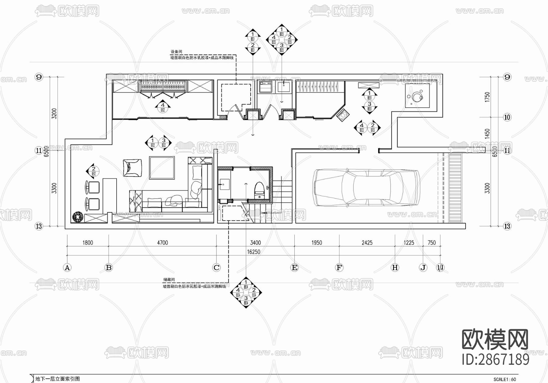 四层小别墅家装CAD施工图下载（渲染图3）