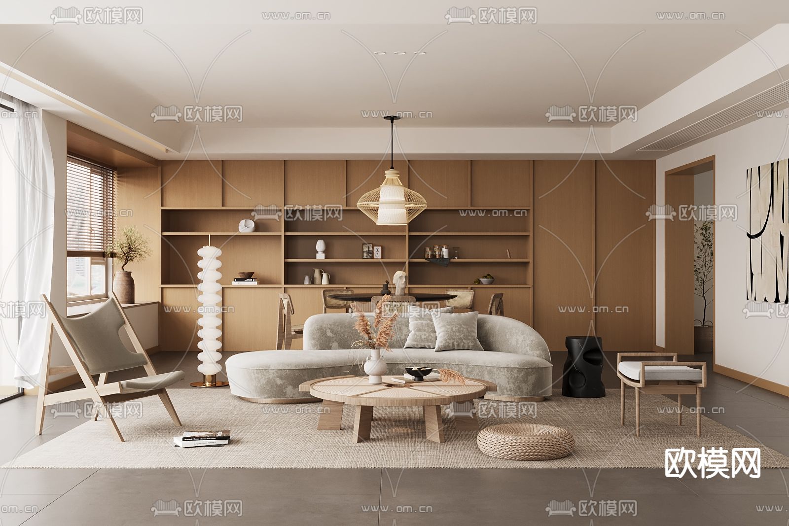 侘寂客厅 餐厅3d模型下载（渲染图1）