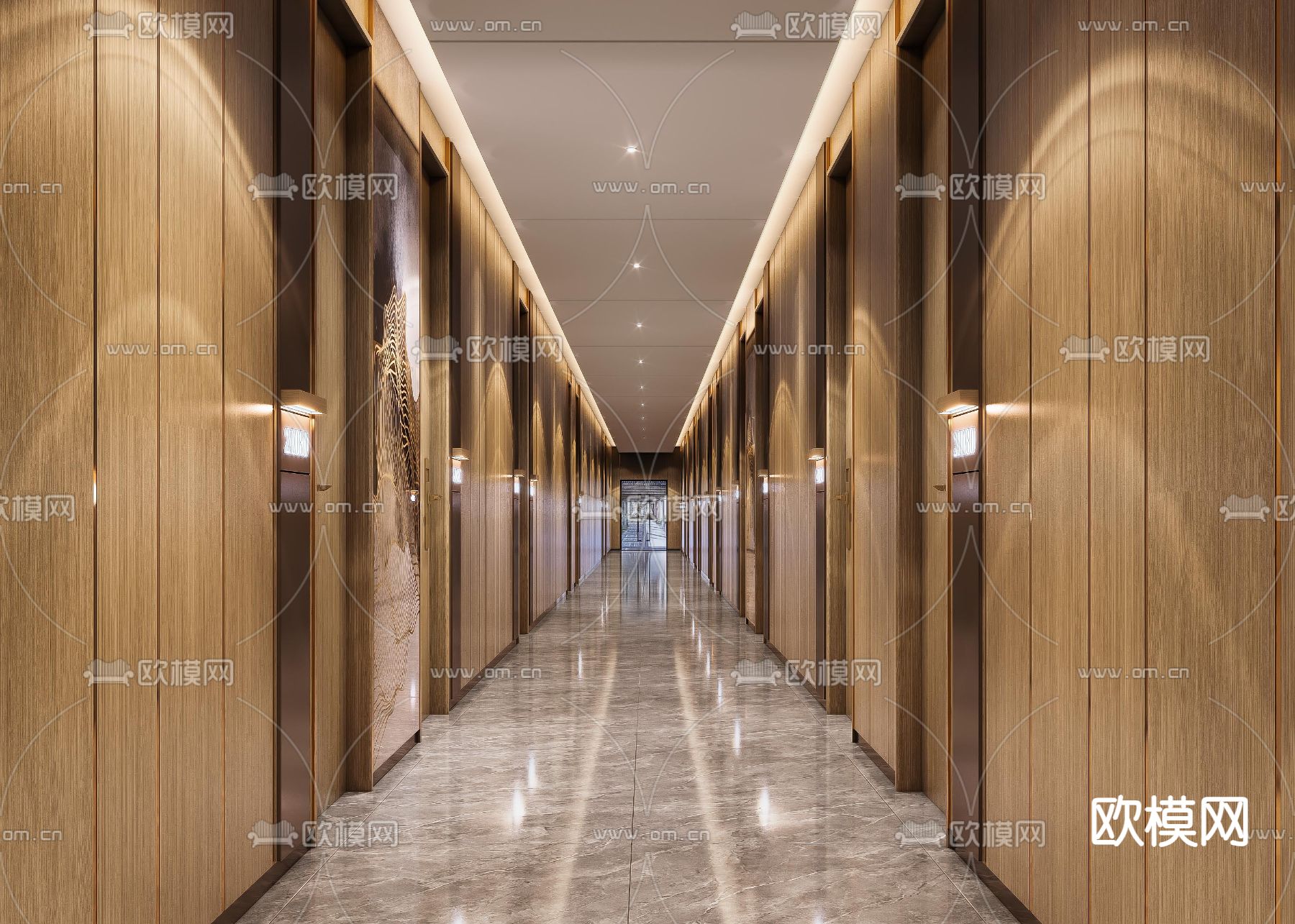 新中式酒店走廊su模型下载（渲染图1）