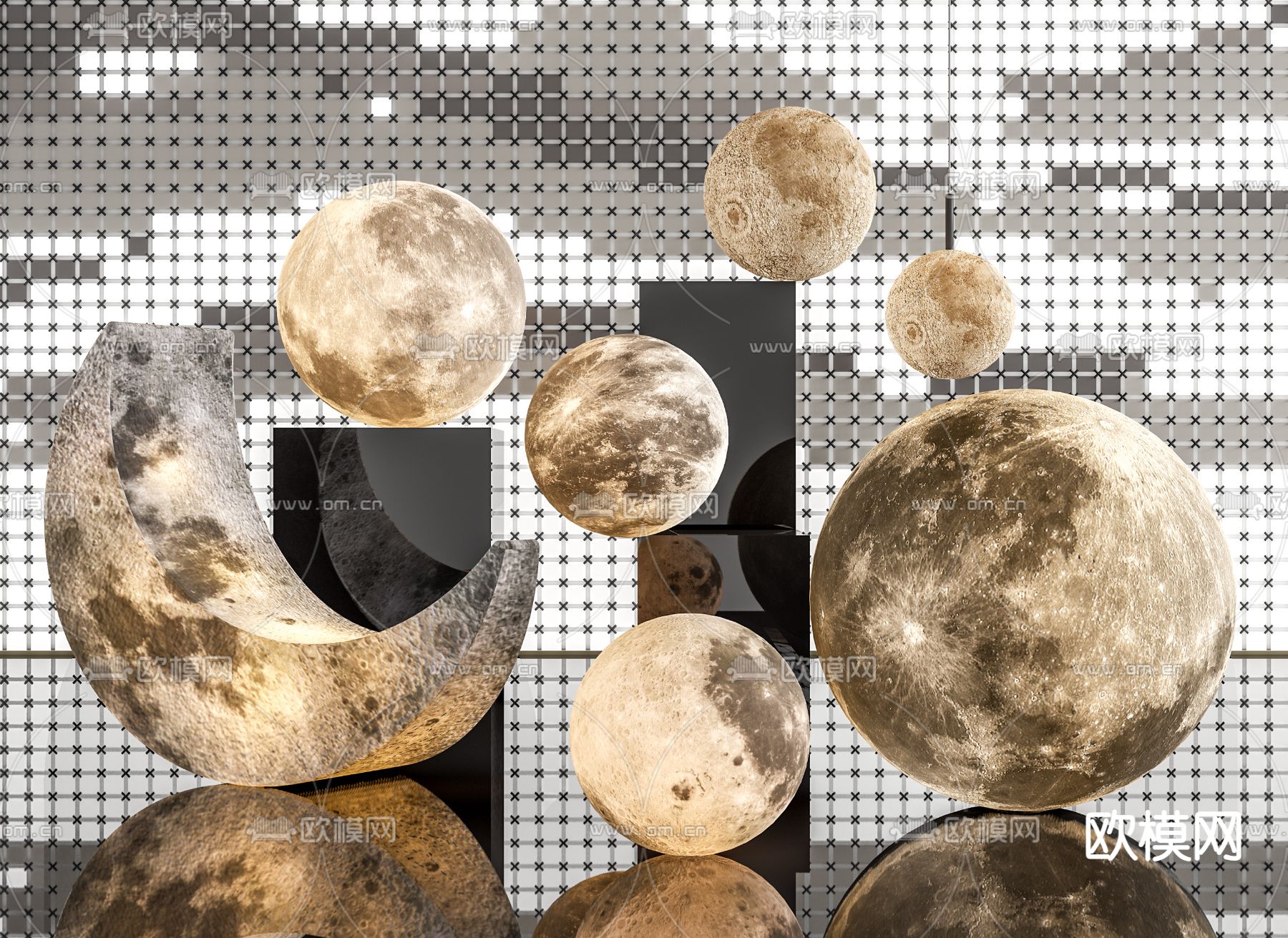 月球灯 落地灯 月牙灯su模型下载（渲染图1）