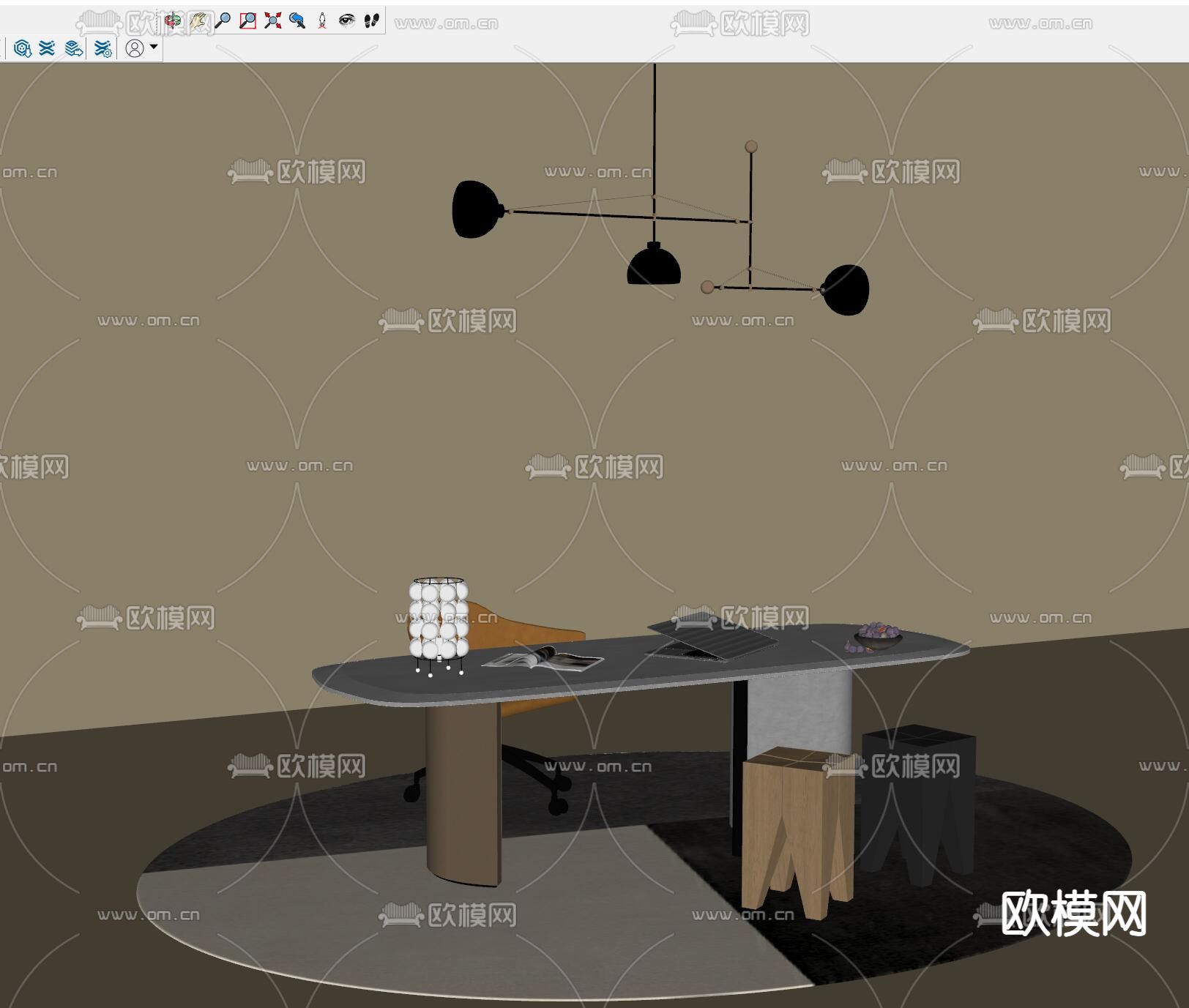 侘寂风书桌椅su模型下载（渲染图2）