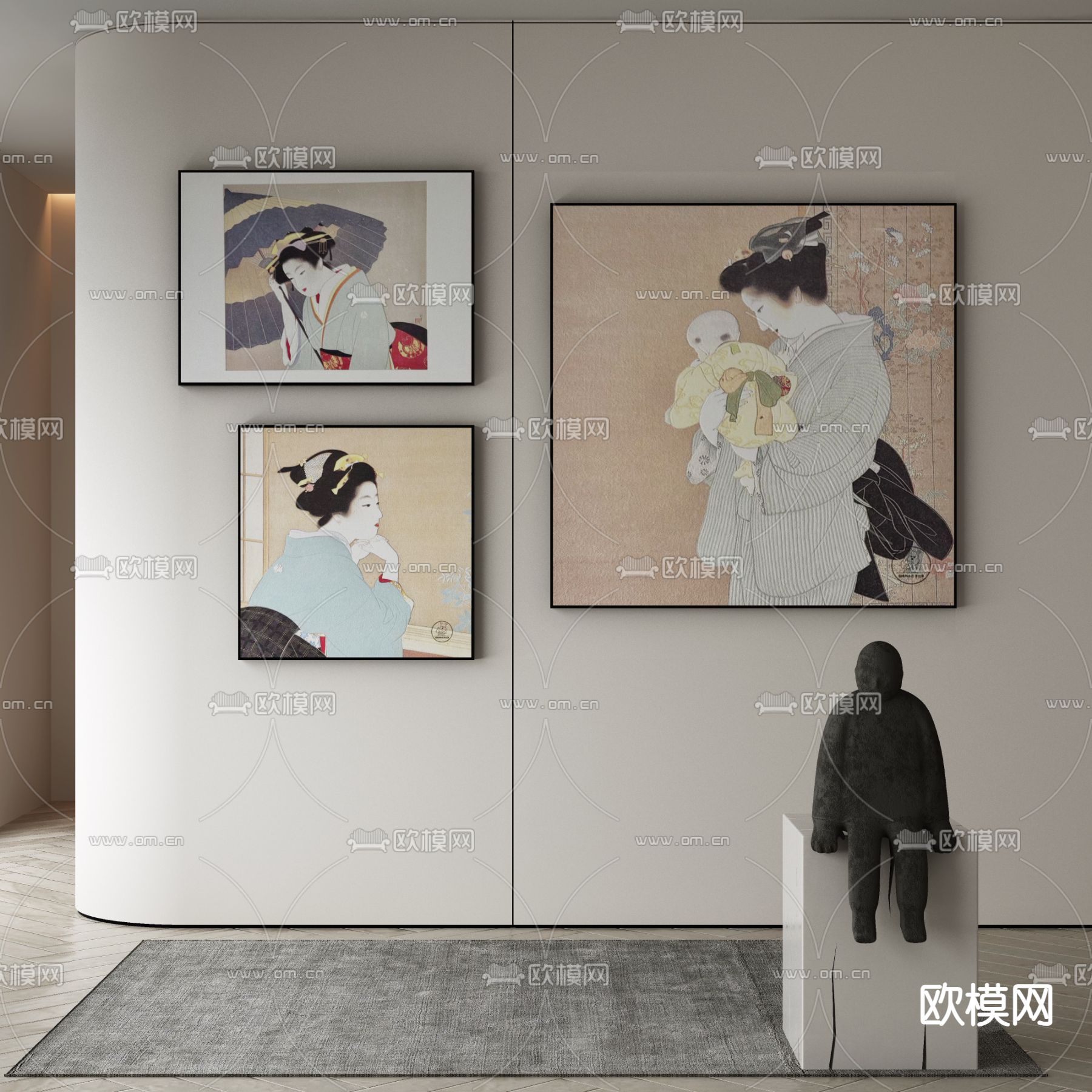 日式装饰画 人物画3d模型下载