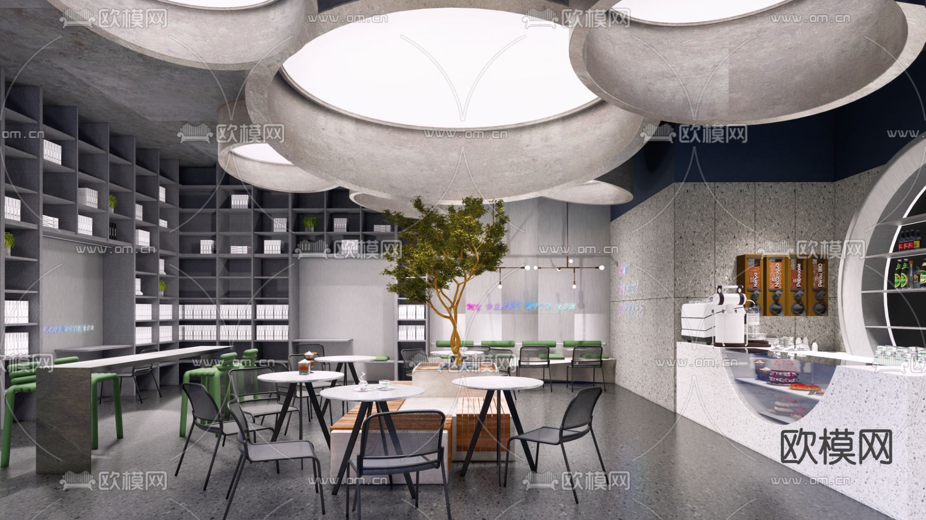 工业风书吧su模型下载（渲染图2）