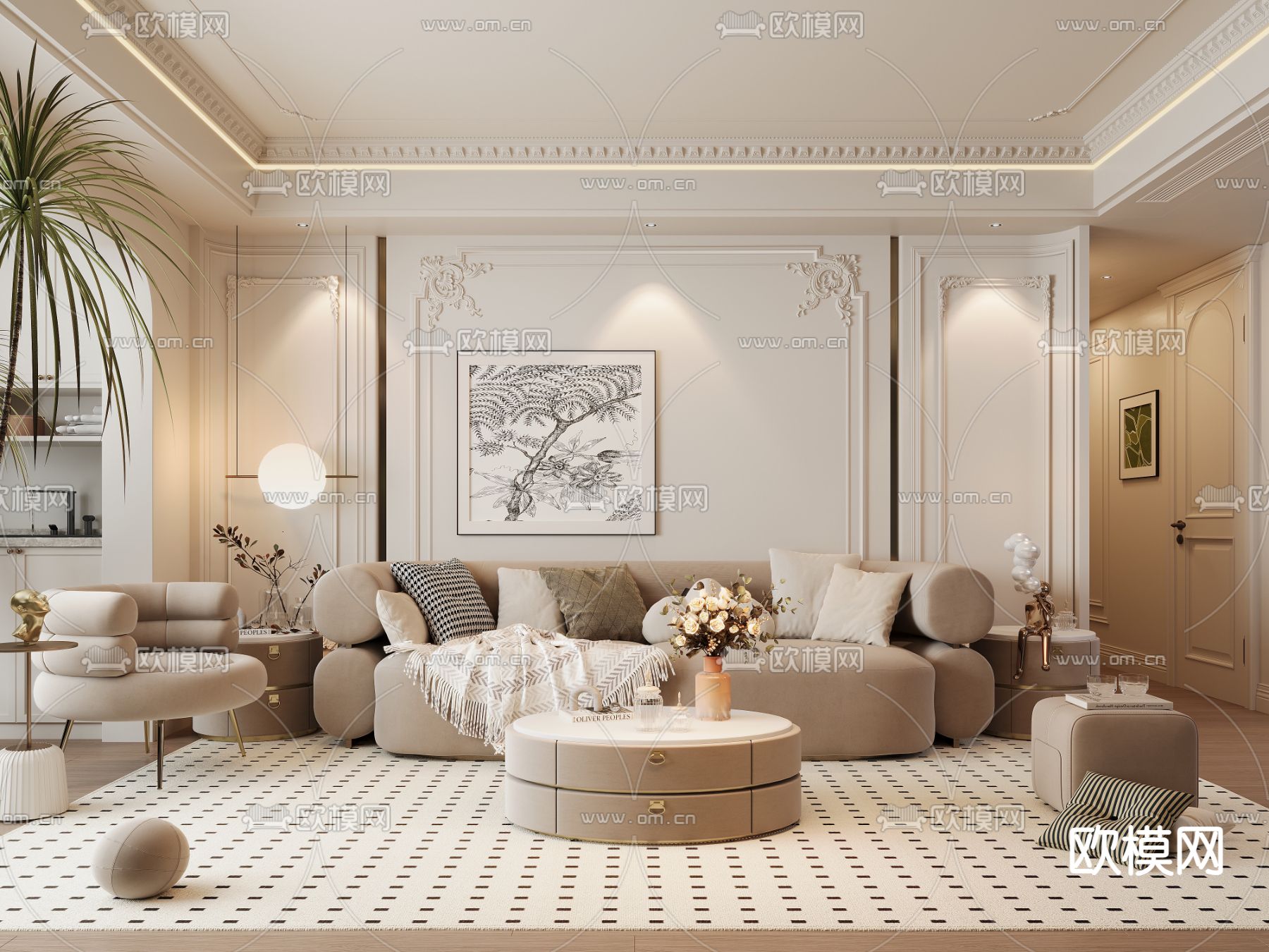 法式客厅3d模型下载