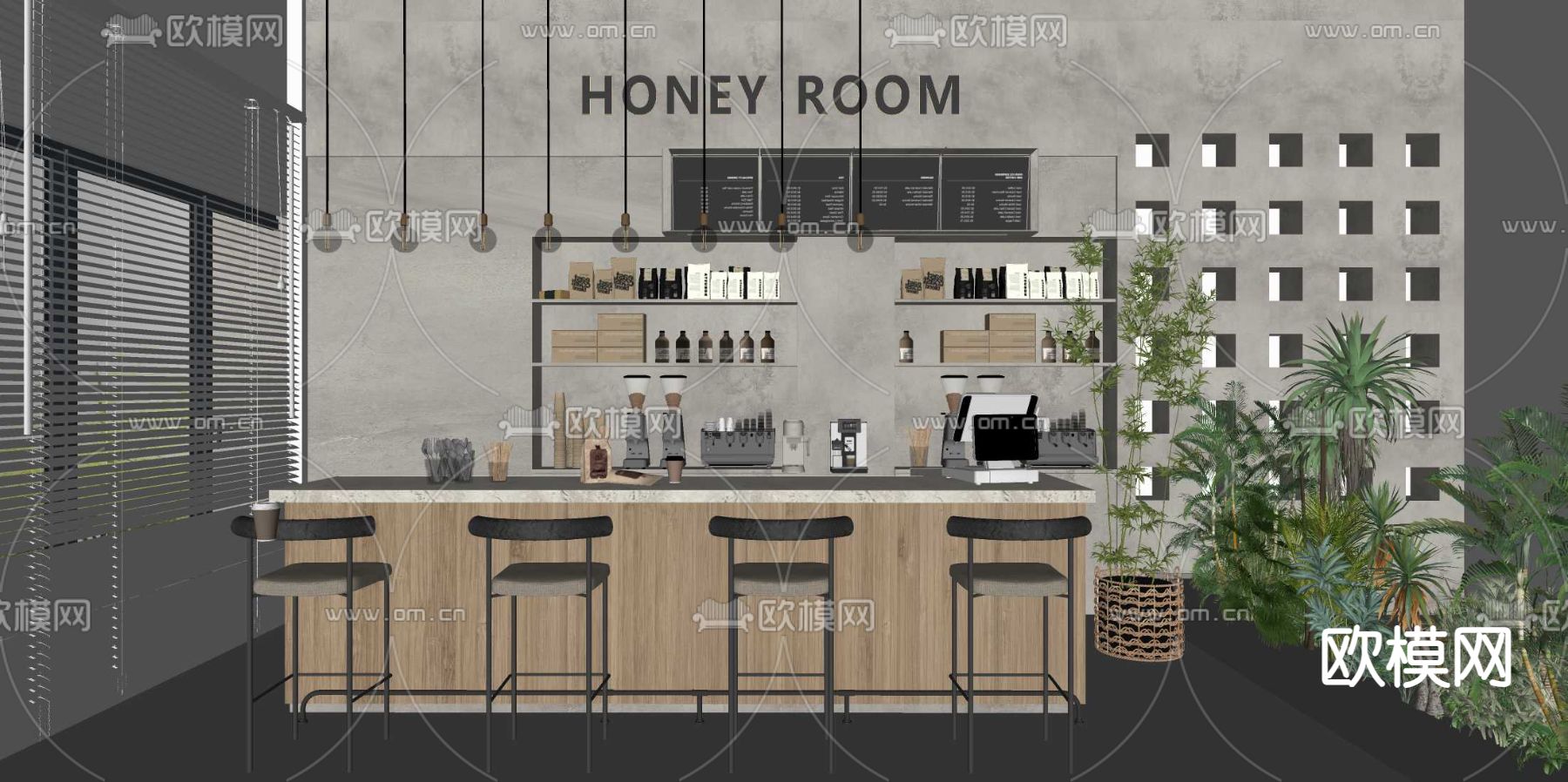 现代咖啡店 工作台su模型下载（渲染图2）