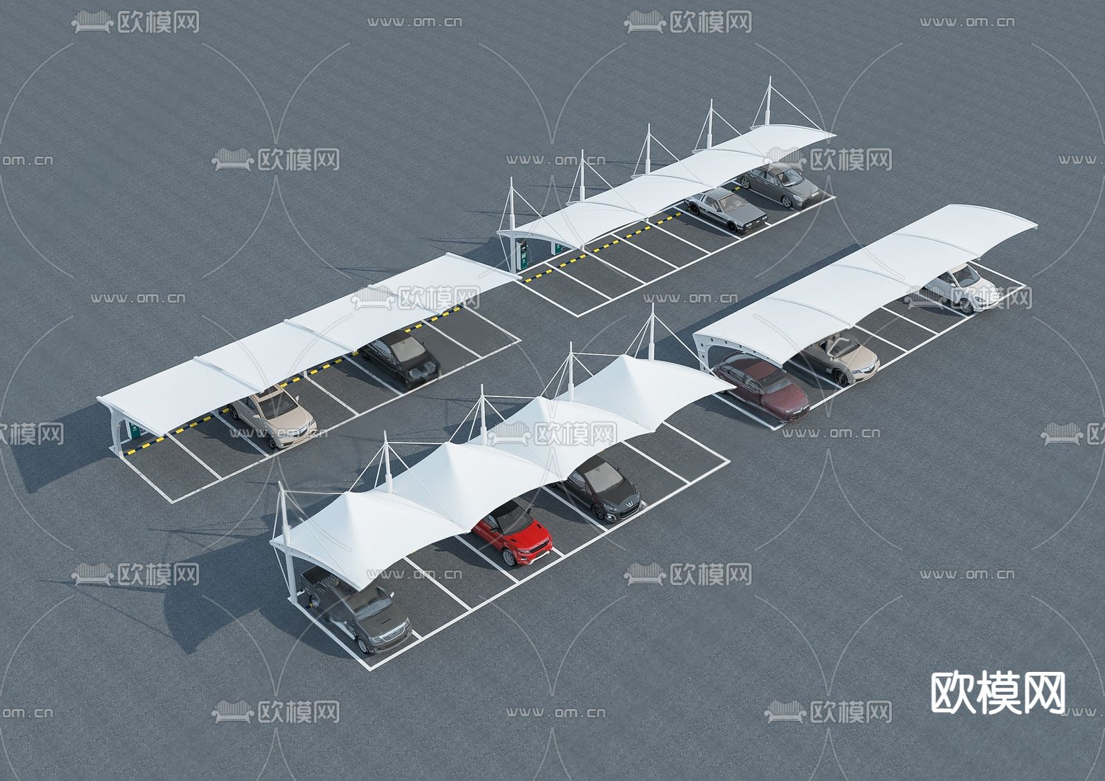 现代停车棚su模型下载（渲染图1）