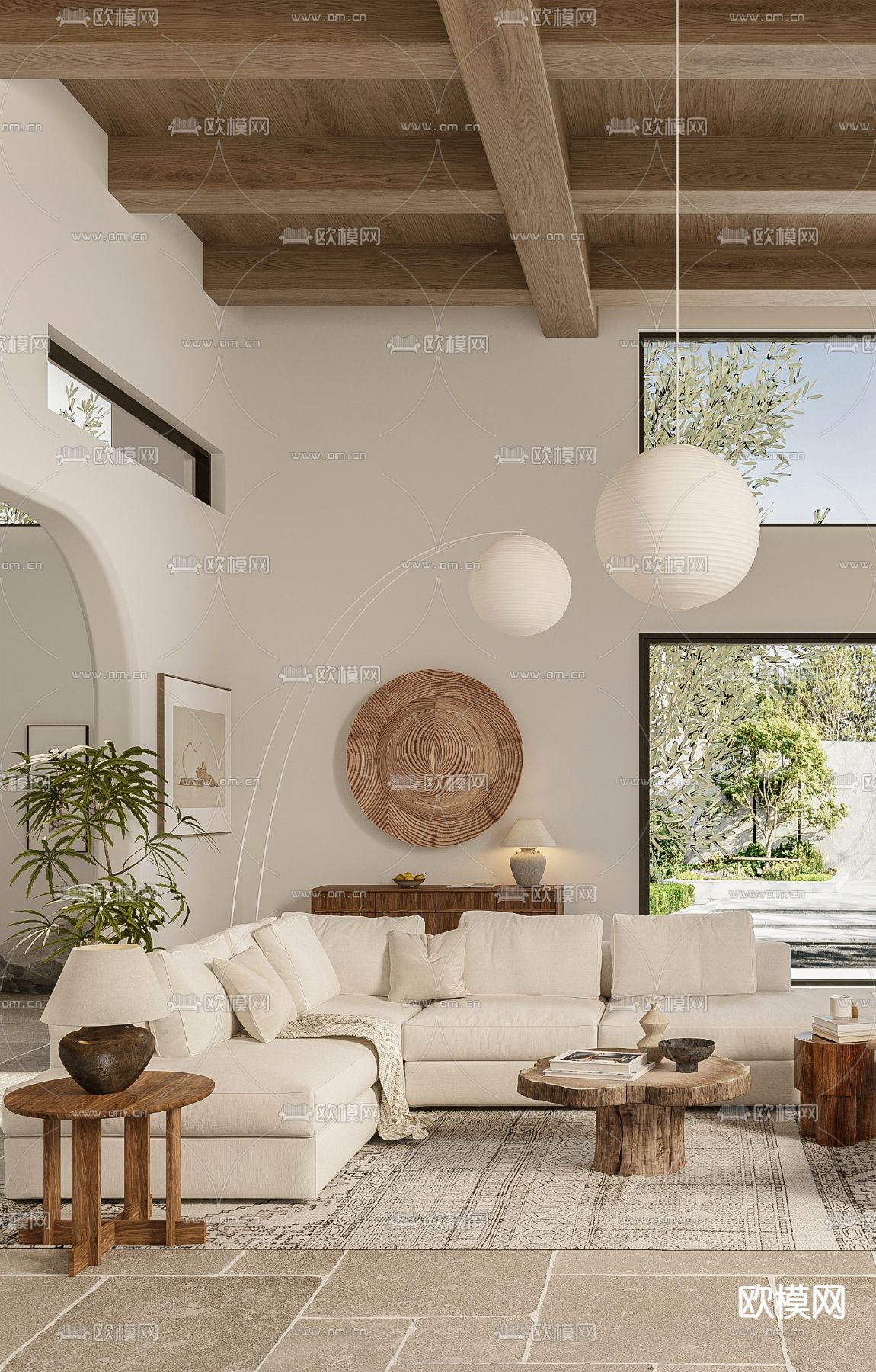 原木风客厅3d模型下载（渲染图2）