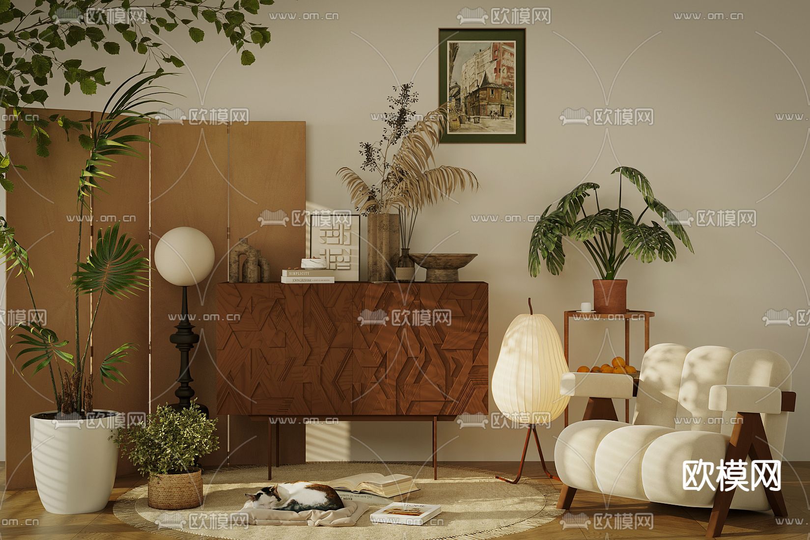 中古风沙发椅 休闲椅 端景柜3d模型下载