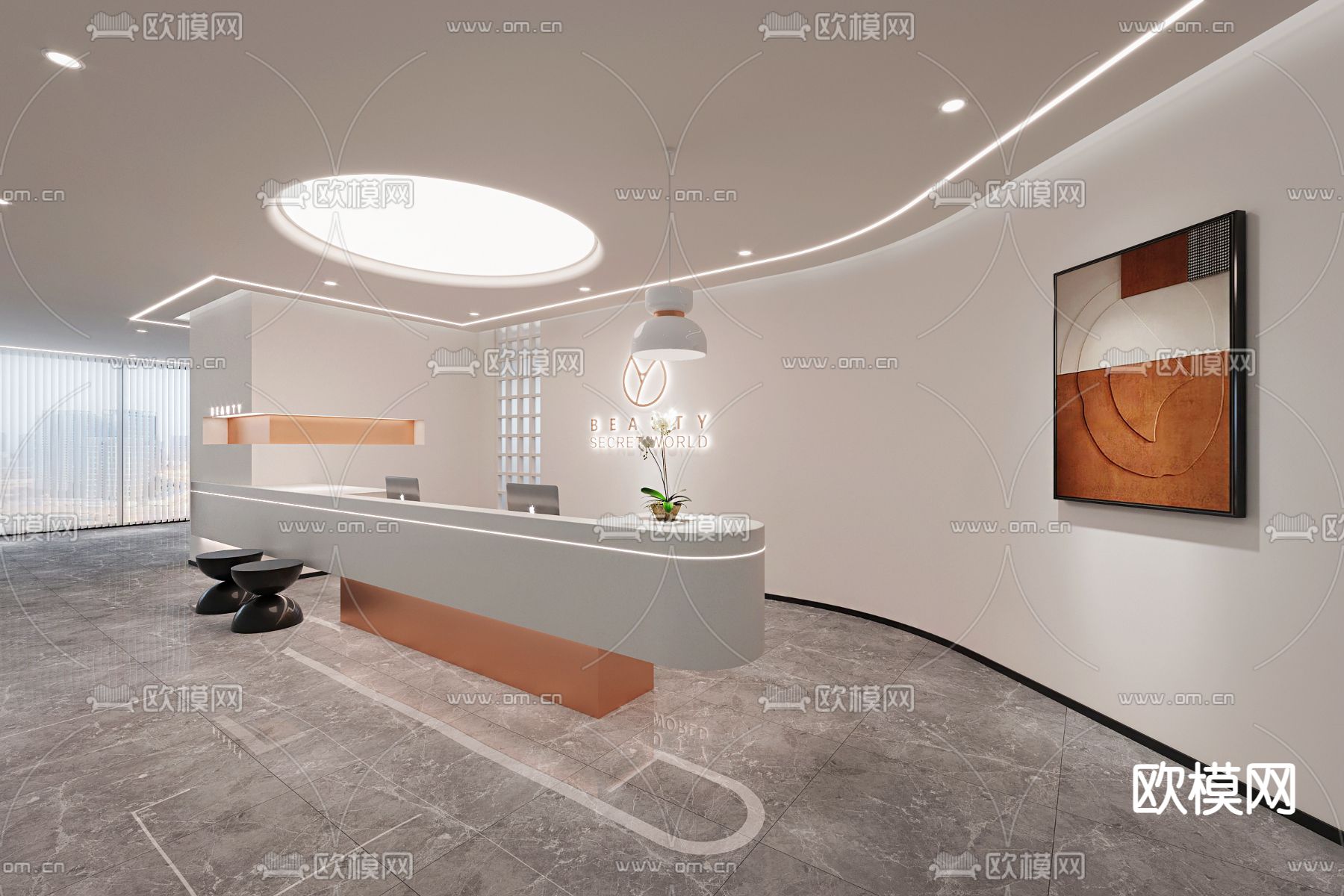 现代美容院前台su模型下载（渲染图3）