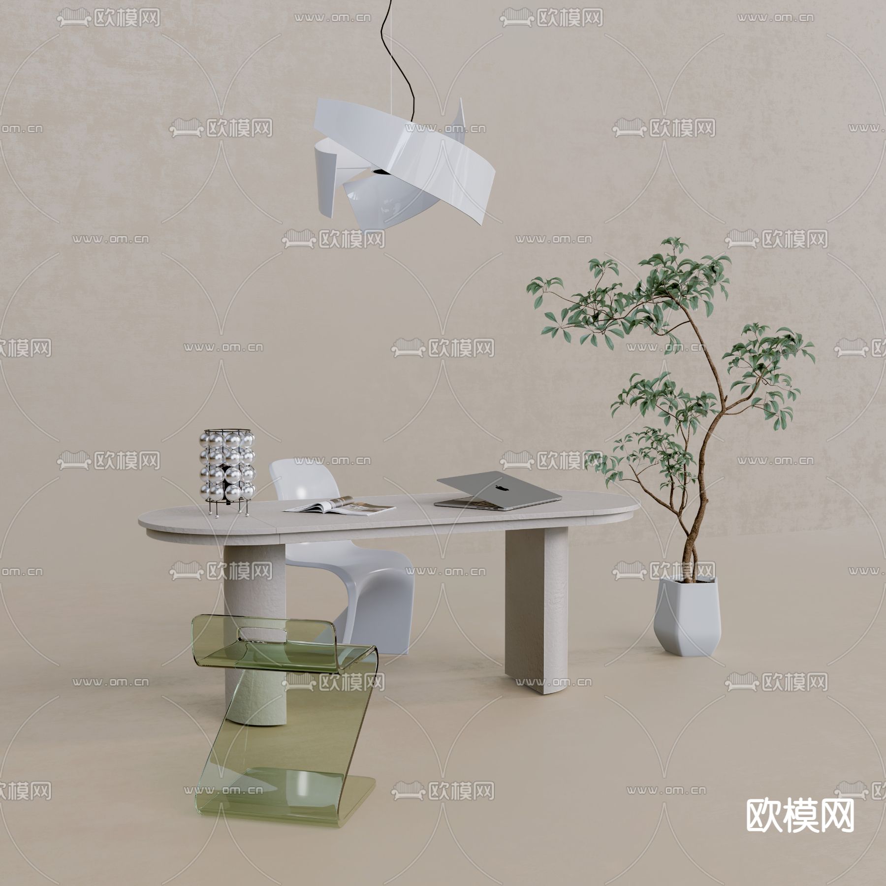 现代书桌 电脑桌 学习桌3d模型下载