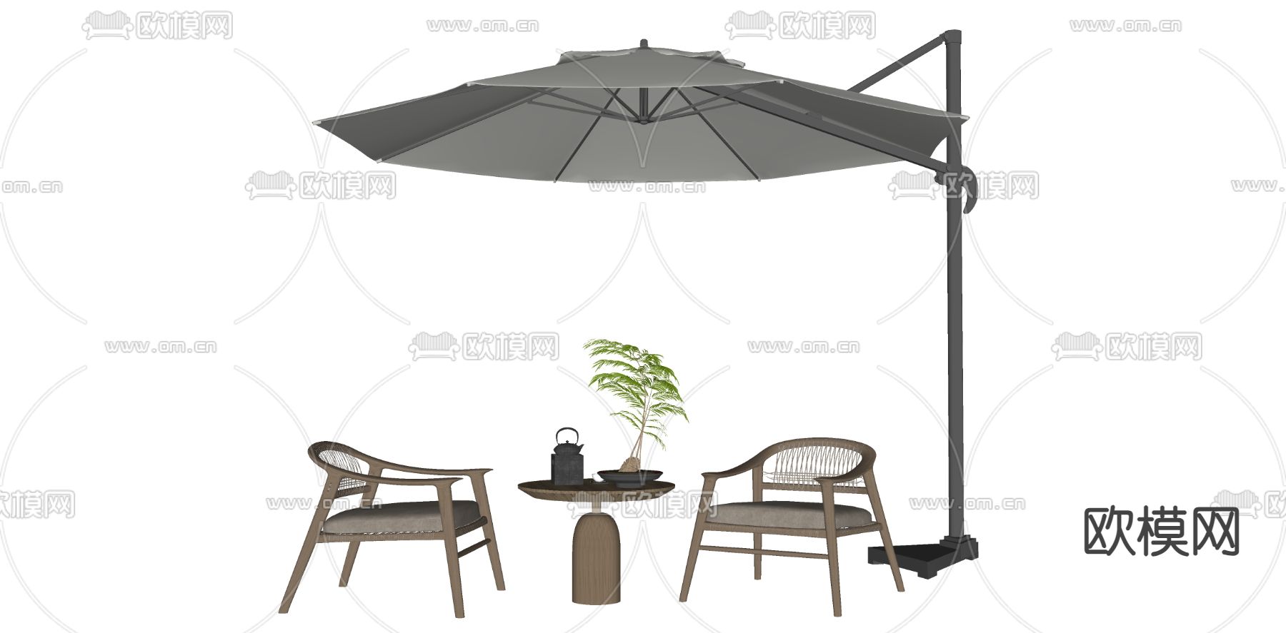 新中式户外椅 休闲椅su模型下载（渲染图2）