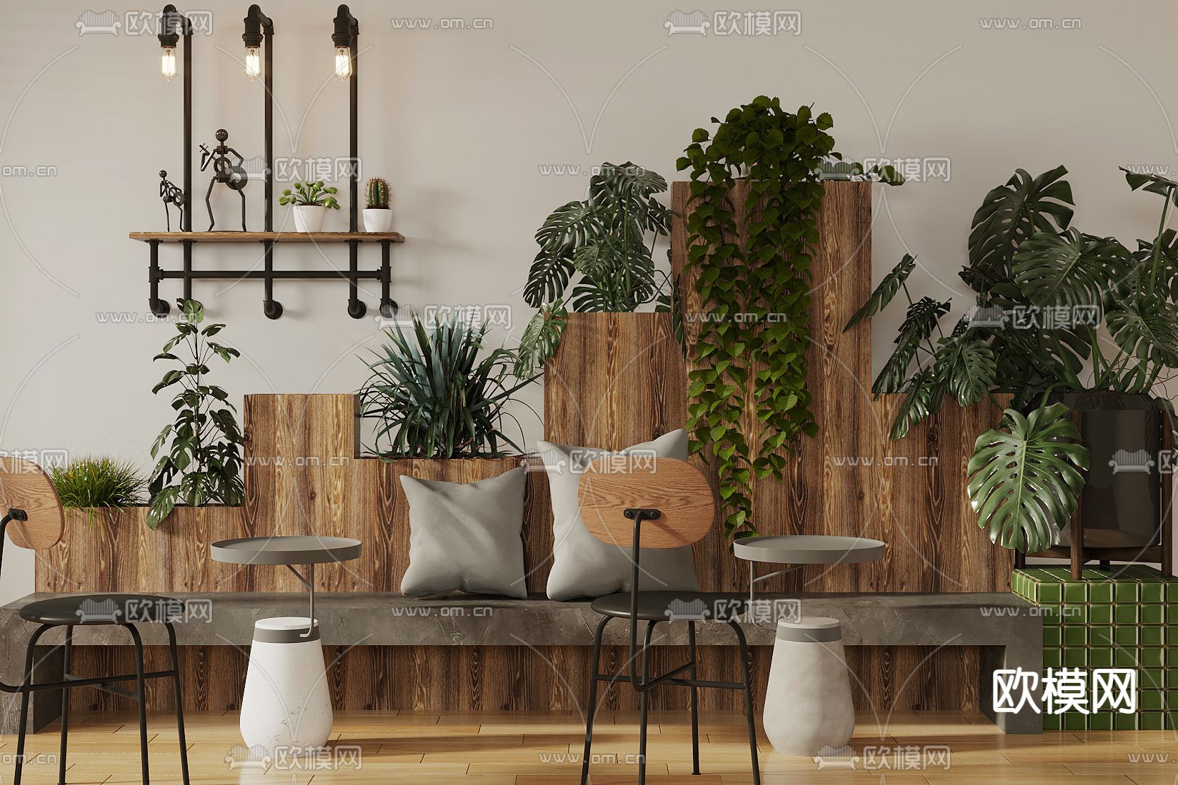 咖啡厅卡座沙发su模型下载（渲染图1）