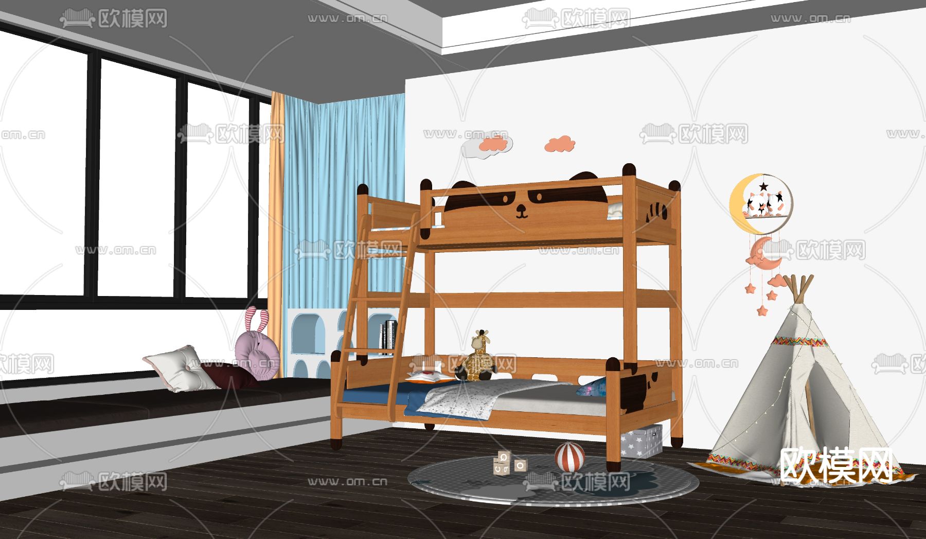 儿童上下床su模型下载（渲染图2）