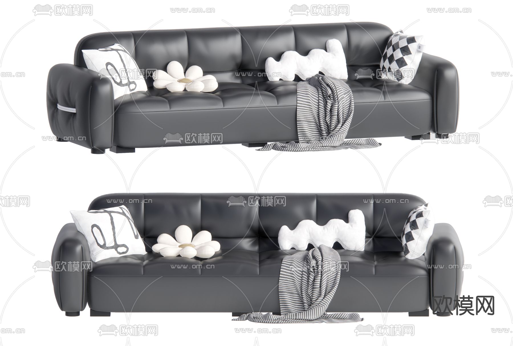 暗黑风多人沙发su模型下载（渲染图1）