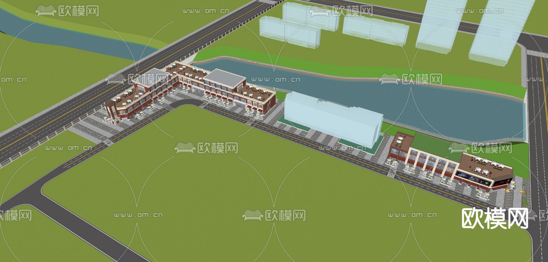 现代商业街su模型下载（渲染图3）