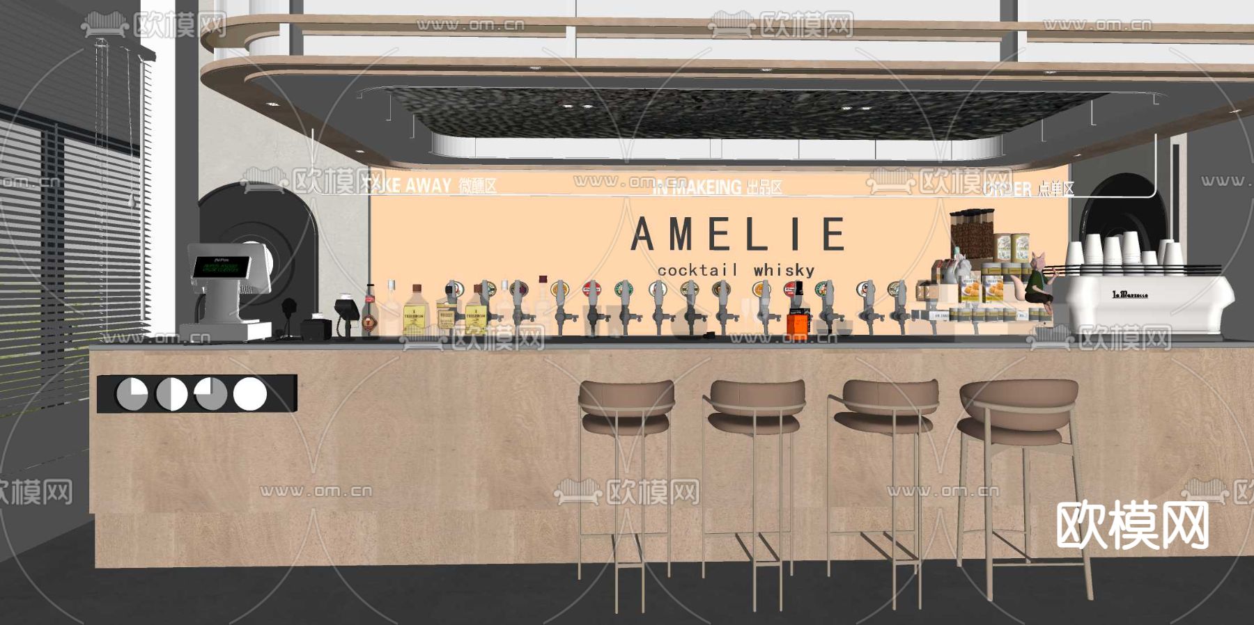酒吧水吧台su模型下载（渲染图2）