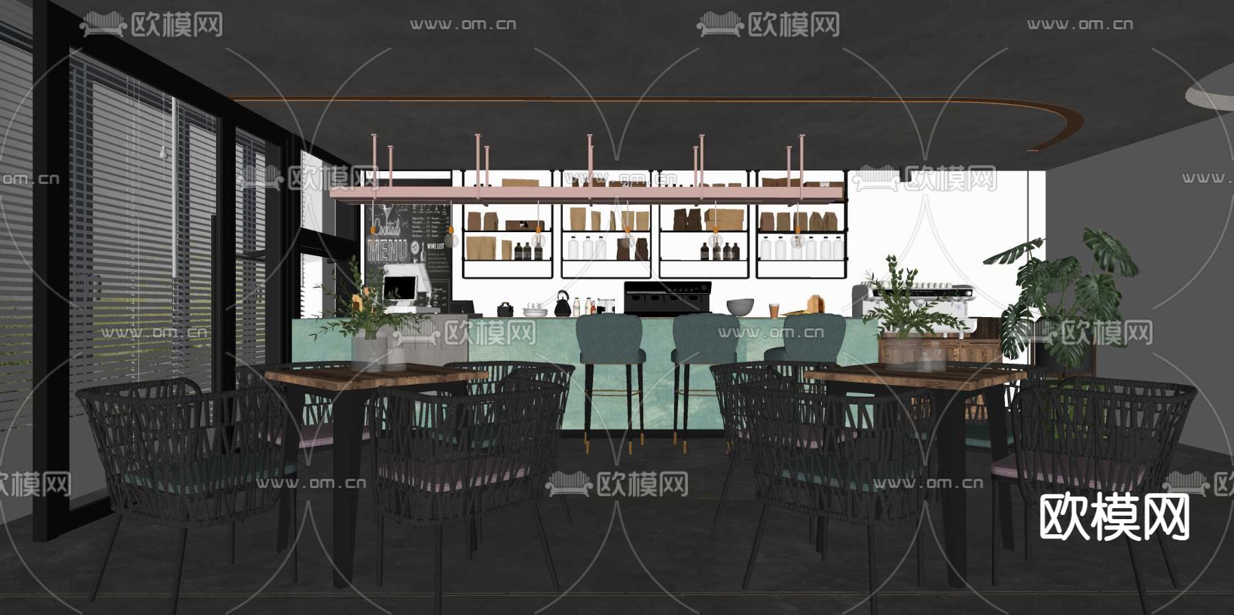 现代咖啡厅 奶茶店su模型下载（渲染图2）