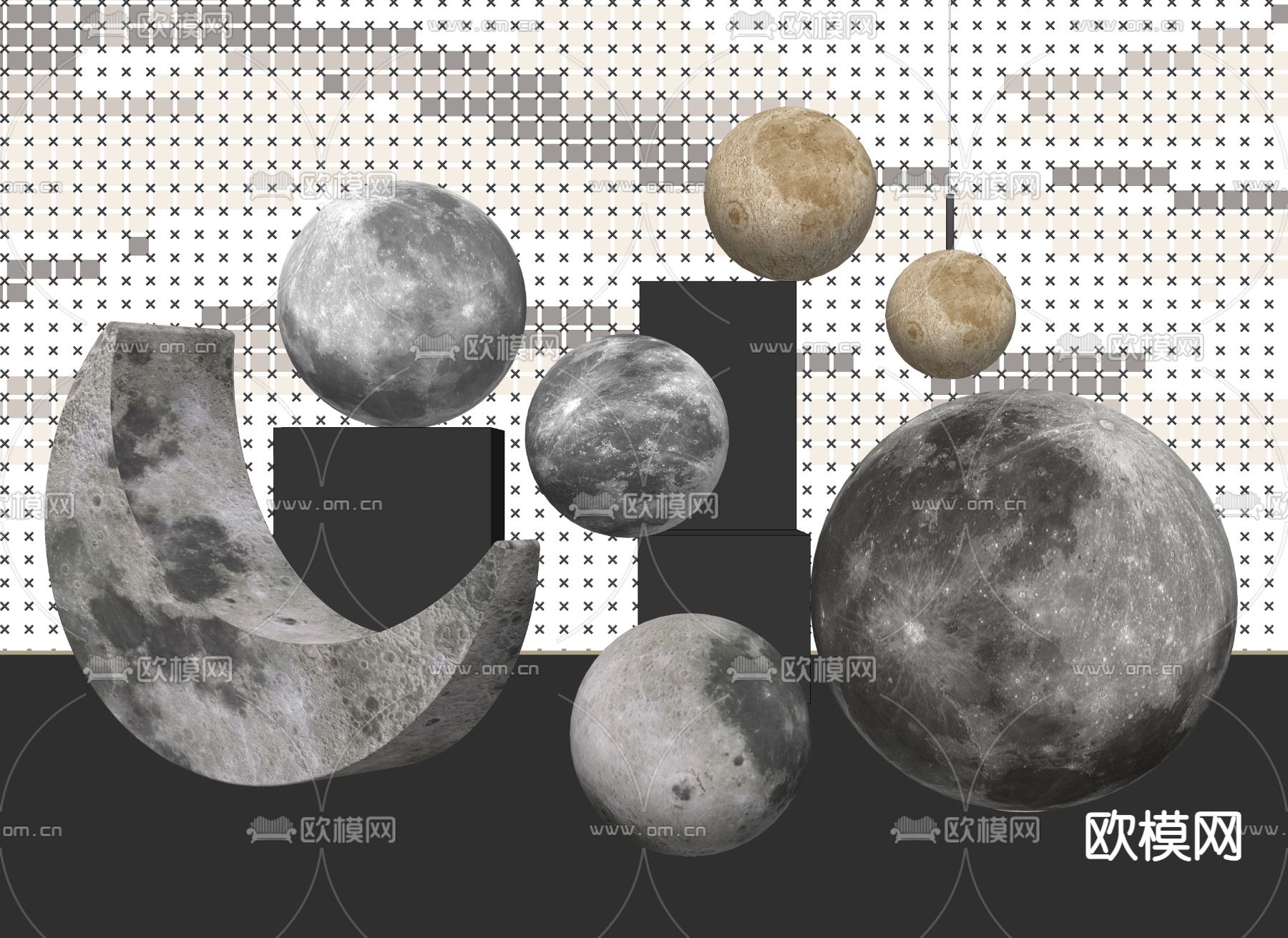 月球灯 落地灯 月牙灯su模型下载（渲染图2）