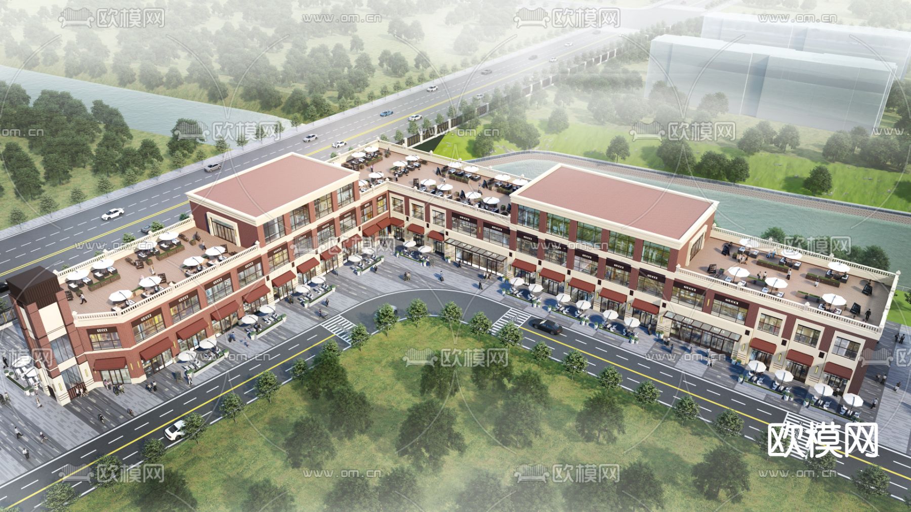 现代商业街su模型下载（渲染图4）