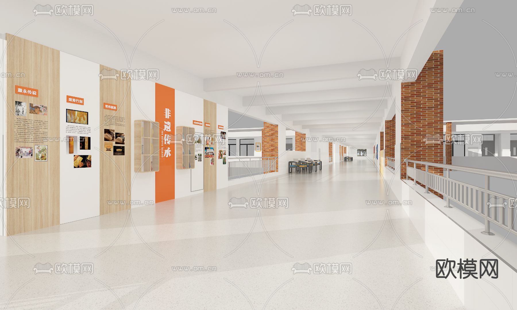 校园文化长廊 作品展示墙su模型下载（渲染图5）
