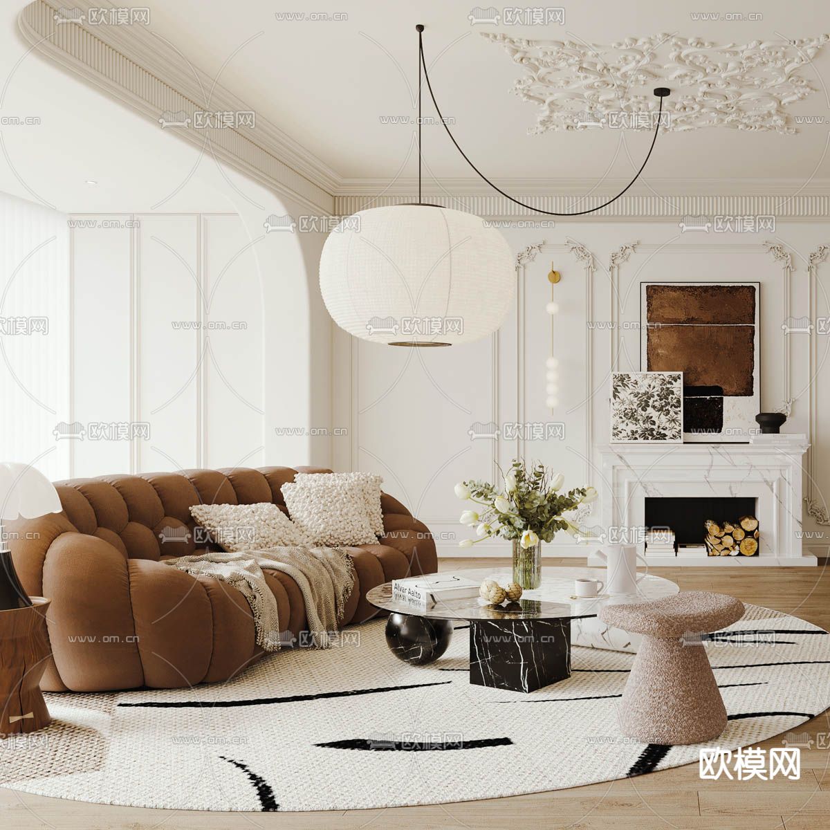 法式客厅 餐厅3d模型下载（渲染图2）