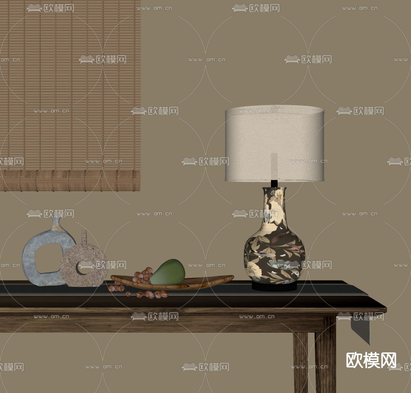 中古风台灯su模型下载（渲染图2）