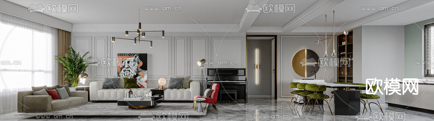 简欧客厅 餐厅3d模型下载